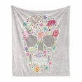 thumbnail image 1 of Sugar Skull Soft Flannel Fleece Throw Blanket, Day of the Dead Theme Florally Ornamented Petals and Leaves, Cozy Plush for Indoor and Outdoor Use, 60" x 80", Multicolor, by Ambesonne, 1 of 6