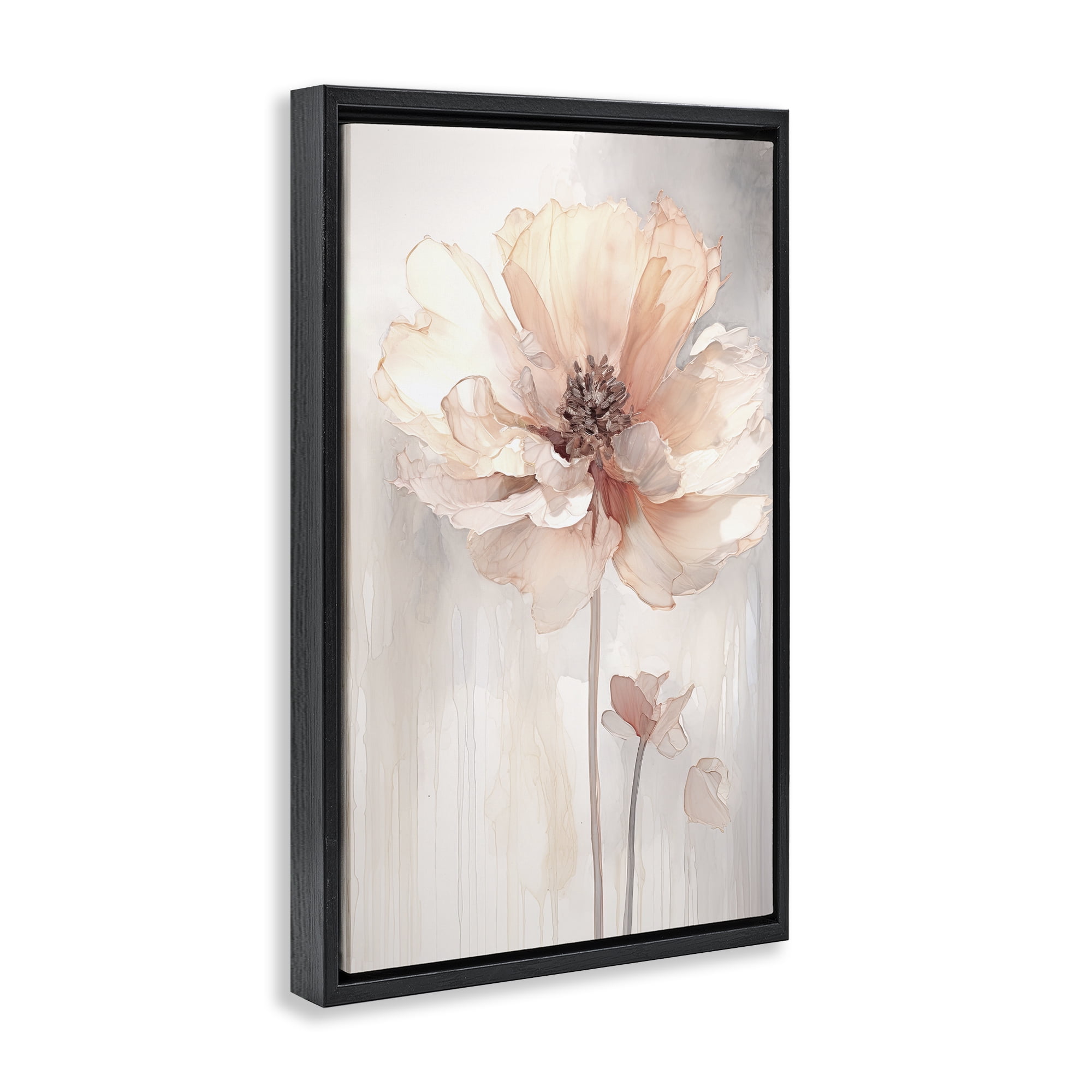 Stupell Industries Pastel Blush Flower Plants & Flowers Painting Black Floater Framed Canvas Art Print Wall Art, 21 x 31