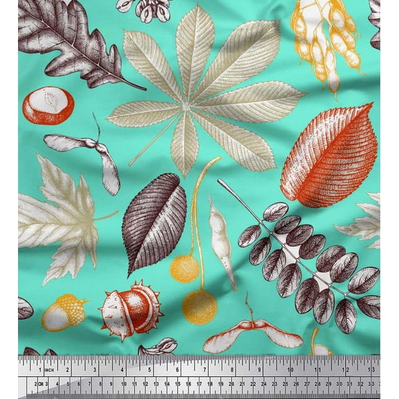 Soimoi Velvet Fabric Berries,Oak Chestnut Leaves Print Sewing Fabric Yard 58 Inch Wide