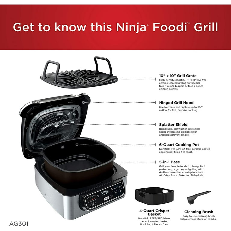 Restored Ninja AG301 Foodi 5-in-1 Indoor Grill with 4-Quart Air Fryer  (Refurbished) 