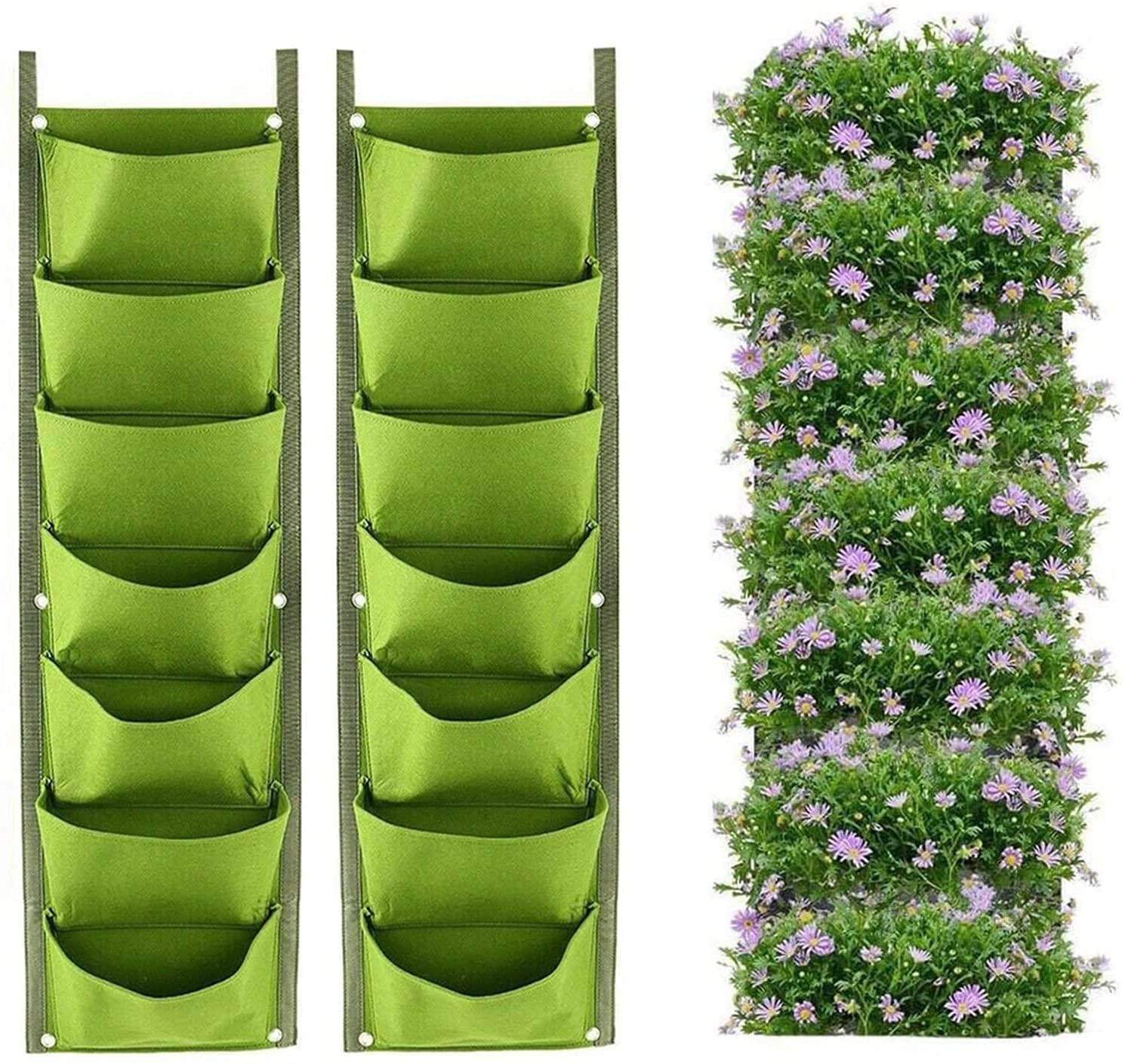 2 Pièces Sacs de Culture de Plantes Suspendus, 7 Poches Jardinière Murale Sac pour Pot de Fleurs Vertical Sacs de Culture Respirants en Tissu Non Tissé pour Cour Jardin Maison Décoration (Noir
