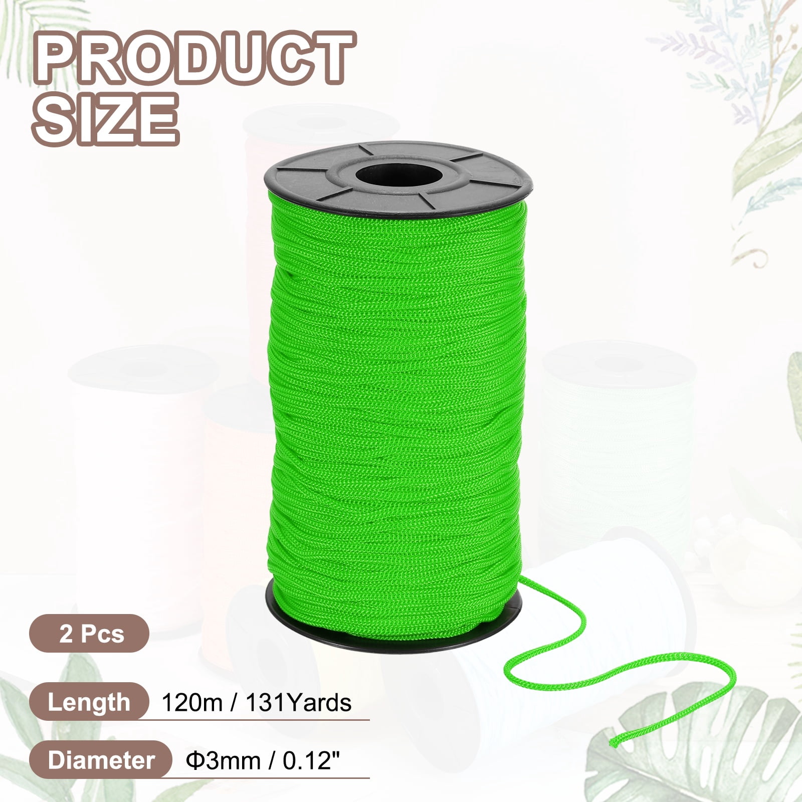 Uxcell 2 Pcs Polyester Macrame Cord, 3mm x 131 Yards Polypropylene Crochet Braided Rope Macrame Yarn for Wall Hangings Bag Craft Knitting, Green