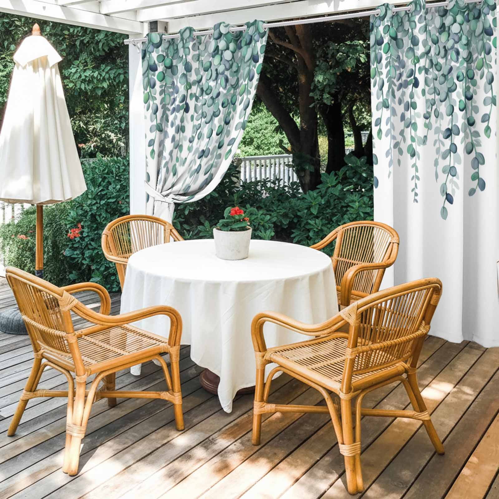 Outdoor Curtains for Patio Waterproof, Teal Green Eucalyptus Leaves Outdoor Privacy Panels Grommet, Spring Plants Leaves Country Blackout Outside Curtains for Porch/Cabana 54"x108", 1 Panel