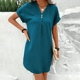 thumbnail image 5 of Womens Summer Casual Dresses Solid Color V Neck Short Sleeve Button Down Mini Shirt Dress Workwear, 5 of 9
