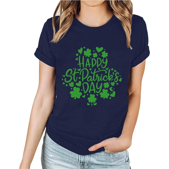 Meichang T-Shirt de la Saint-Patrick pour Femme, Trèfle Vert à Quatre Feuilles, T-Shirts Graphiques Verts, Hauts Décontractés à Manches Courtes, Col Rond, T-Shirts de la Saint-Patrick en Liquidation