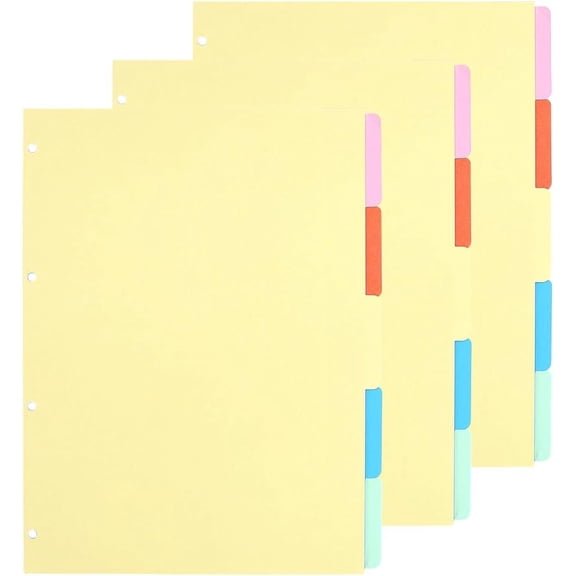 3 Bag 15pcs 5-Tab Binder Dividers Paper Discbound Notebook Plastic Index Divider Sheets Multicolor Notebook Dividers for 4 Ring Binders School Office Supplies