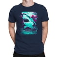 thumbnail image 2 of Neon Glitch Shark Art Navy Men's T-shirt, 2 of 3