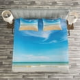 thumbnail image 3 of Ambesonne Hawaii Quilted Bedspread Set 3 Pcs, Tropic Sea Sky Scenery, Queen Size, Cream Blue, 3 of 3