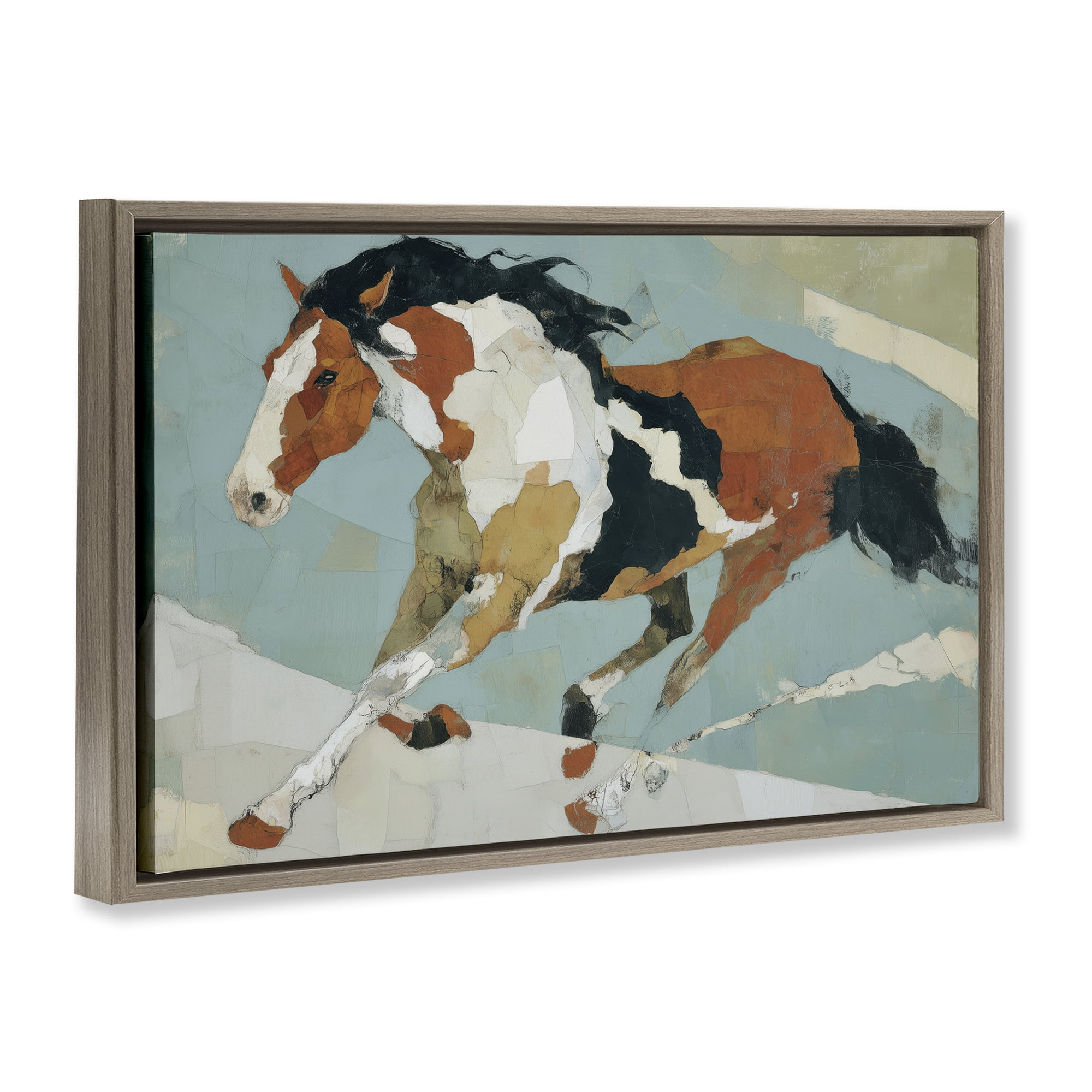 Stupell Industries Paint Horse in Motion Brown Framed Floater Canvas Wall Art, design by Chromatic Storm Studio