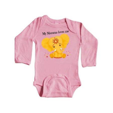 

Inktastic Etana Mamma loves me Yellow Elephant Gift Baby Boy or Baby Girl Long Sleeve Bodysuit