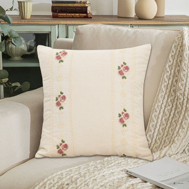 Funda de almohada bordada con rosas para cojín lumbar de sofá cama | Funda de cojín decorativa con diseño floral | Accesorio suave para el hogar: sala de estar, sofá o coche.
