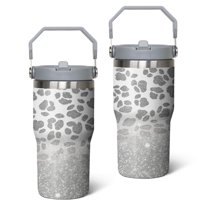 20 Oz Tumbler Silver Leopard Print Tumbler with Lid and Straw, Birthday Gift Cup for Friend Women Men Coffee Travel Mug Thanksgiving Day Halloween Christmas Gift Water Bottle