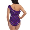 thumbnail image 5 of Cauagu Purple Mardi Gras Print Women's Sexy One Piece Swimsuits One Shoulder Ruffle Tummy Control Bathing Suit Slimming Swimwear-XX-Large, 5 of 6