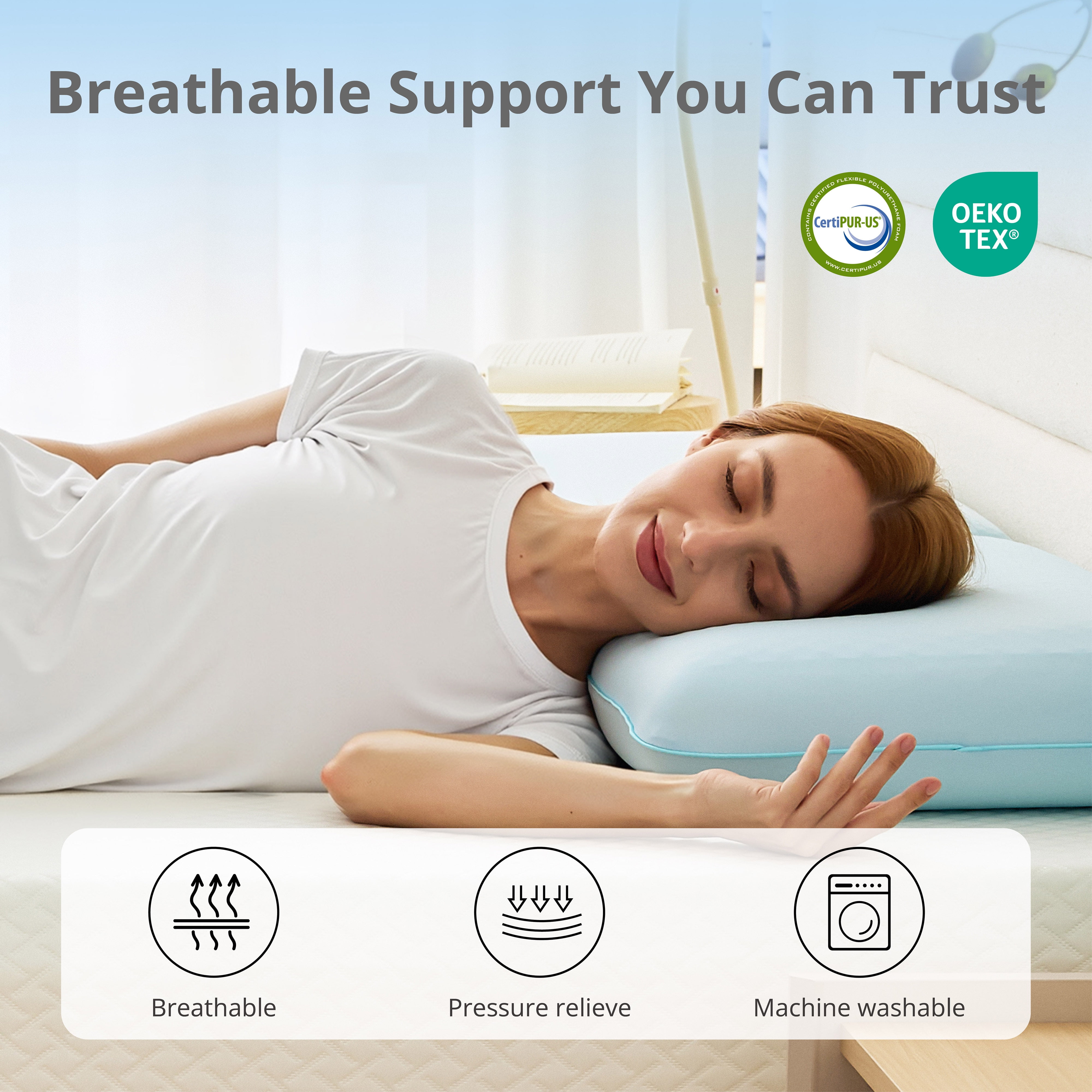 EGOHOME Single Cooling Gel Bed Pillow, Memory Foam Pillow, Standard Queen, Blue, Cooling Removable Cover, Medium-soft