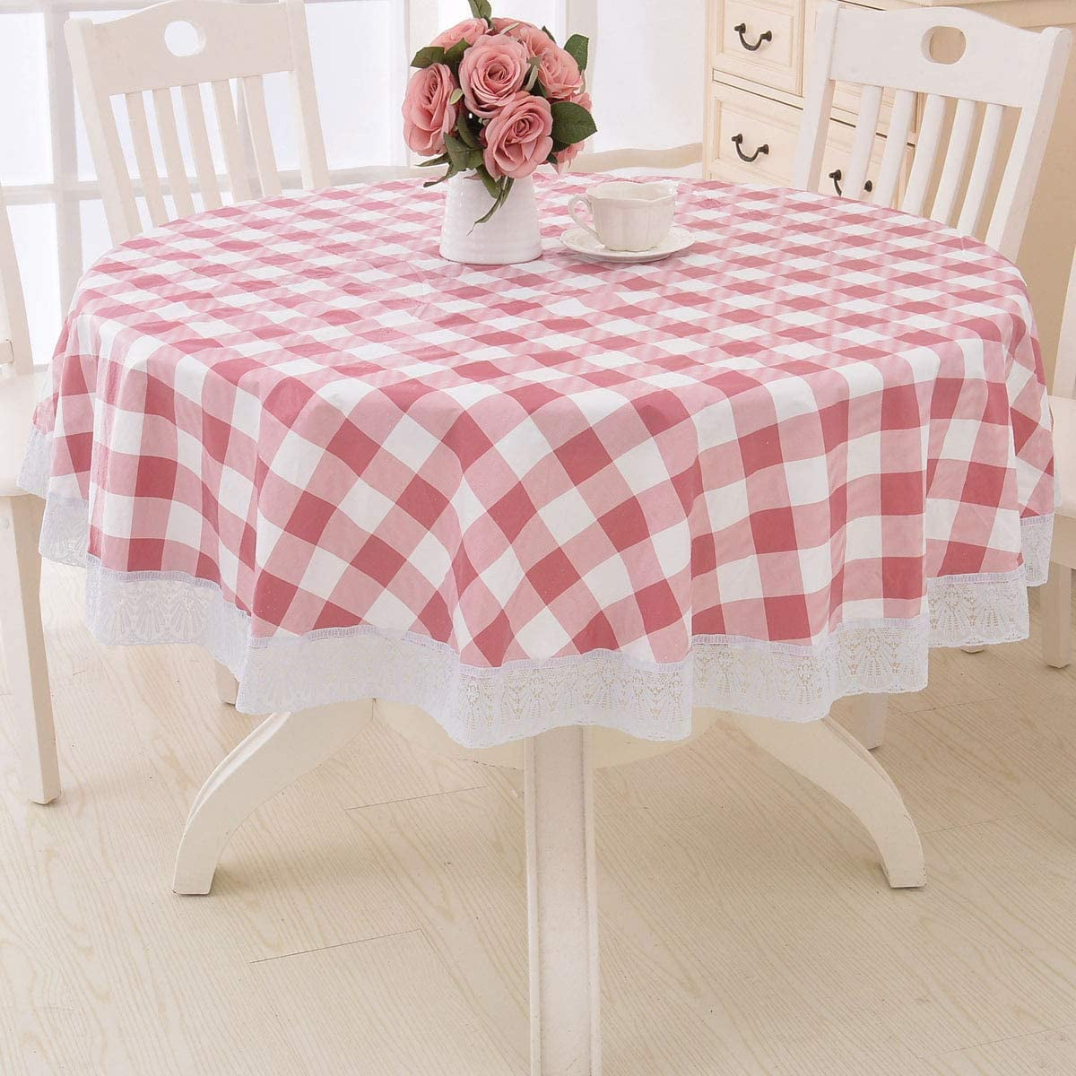 Round Vinyl Oilcloth Lace Tablecloth Waterproof PVC Plastic Wipeable ...