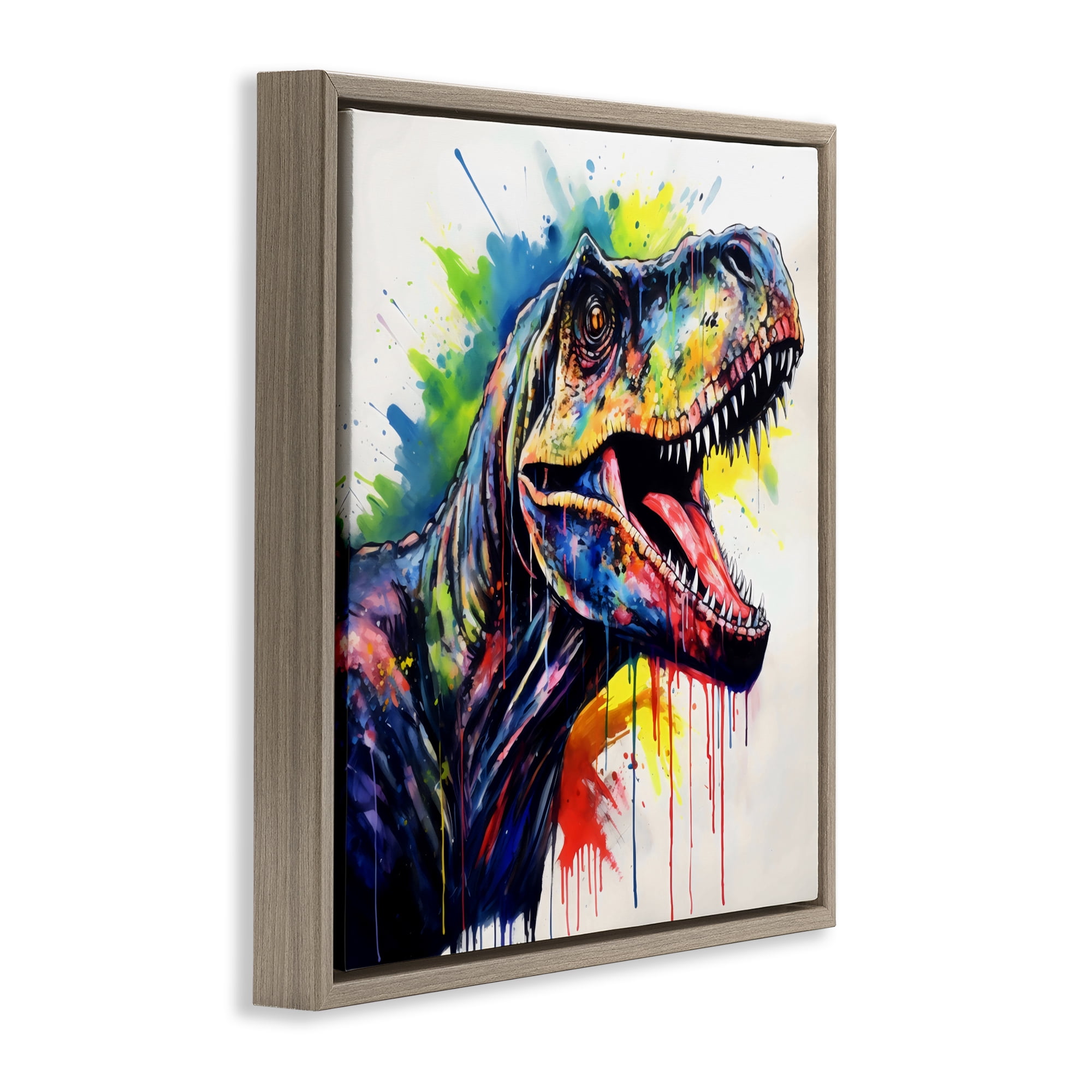 Stupell Industries Colorful T-Rex Roaring Brown Framed Floater Canvas Wall Art, design by Creative Studio