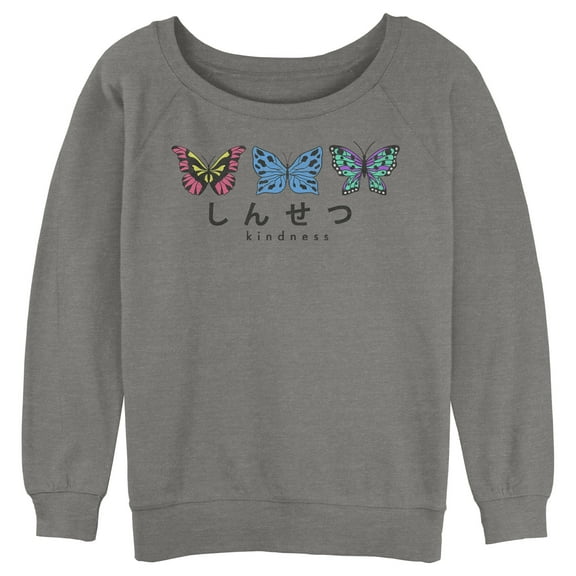 Junior's Lost Gods Kindness Butterflies Sweatshirt Gray Heather X Large