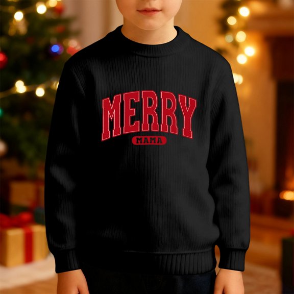 Boys Long Sleeve Crewneck Print Sweatshirt Soft Lined Thermal Pullover Top For Kids Winter Holiday Casual Wear