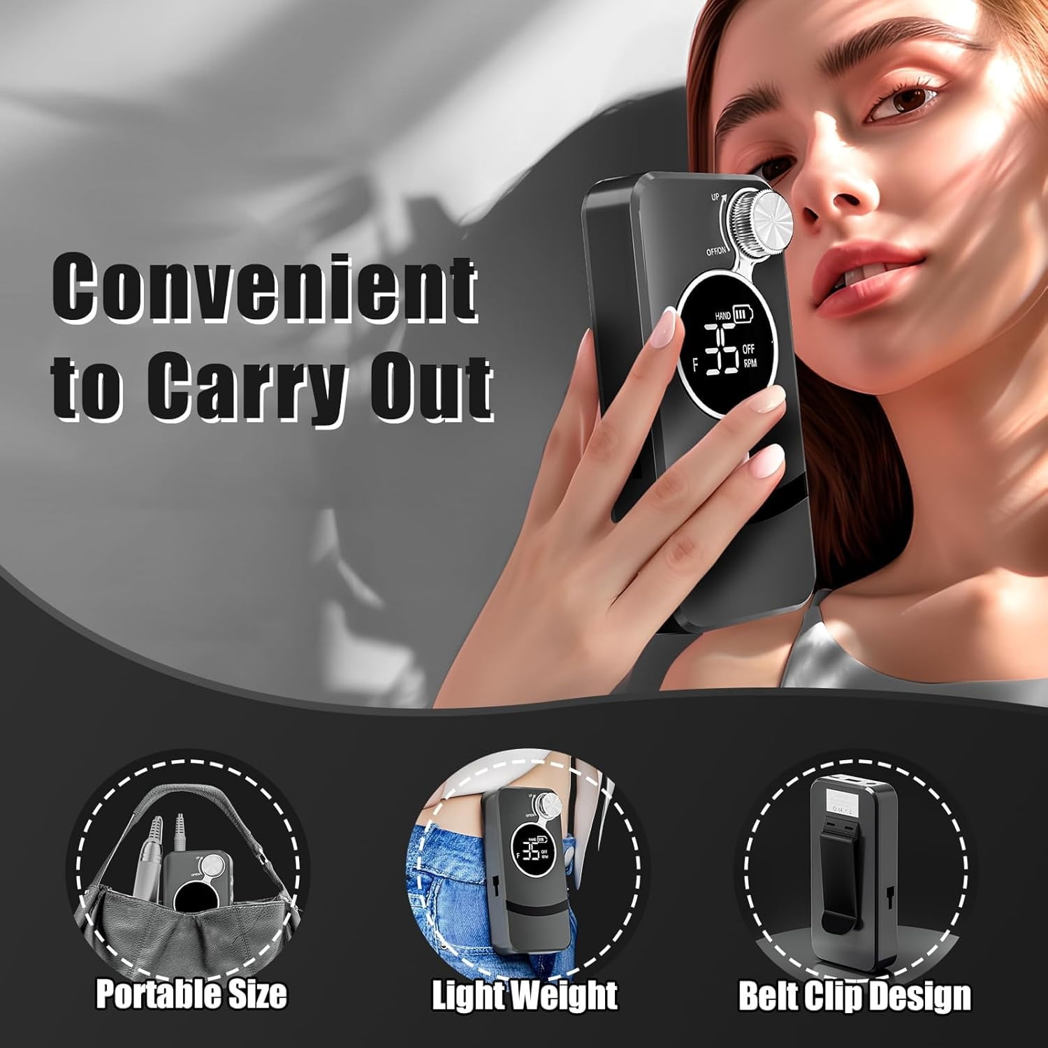 M MISS DREAM Rechargeable 35000 RPM Cordless Nail Drill with 12Pcs Bits, Gray