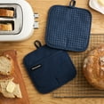 thumbnail image 2 of KITCHENAID Gourmet Series Gridlines Pot Holders 2-Pack Set, Heat Resistant up to 600°F, Soft Silicone Grip, Magnetic Cuff, Ink Blue, 8"x8", 2 of 7