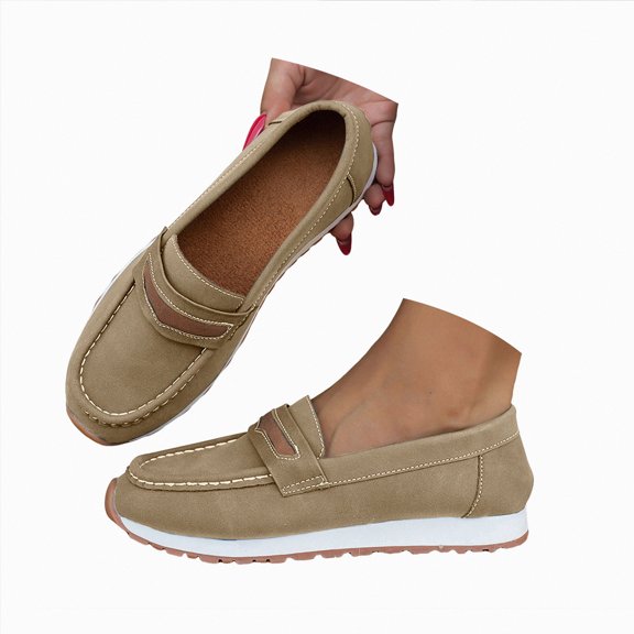 Rotm Women'S Loafers Loafers for Women Comfortable Slip on Work Flats Shoes Womens Dressy Casual Walking Shoes Khaki,8.5