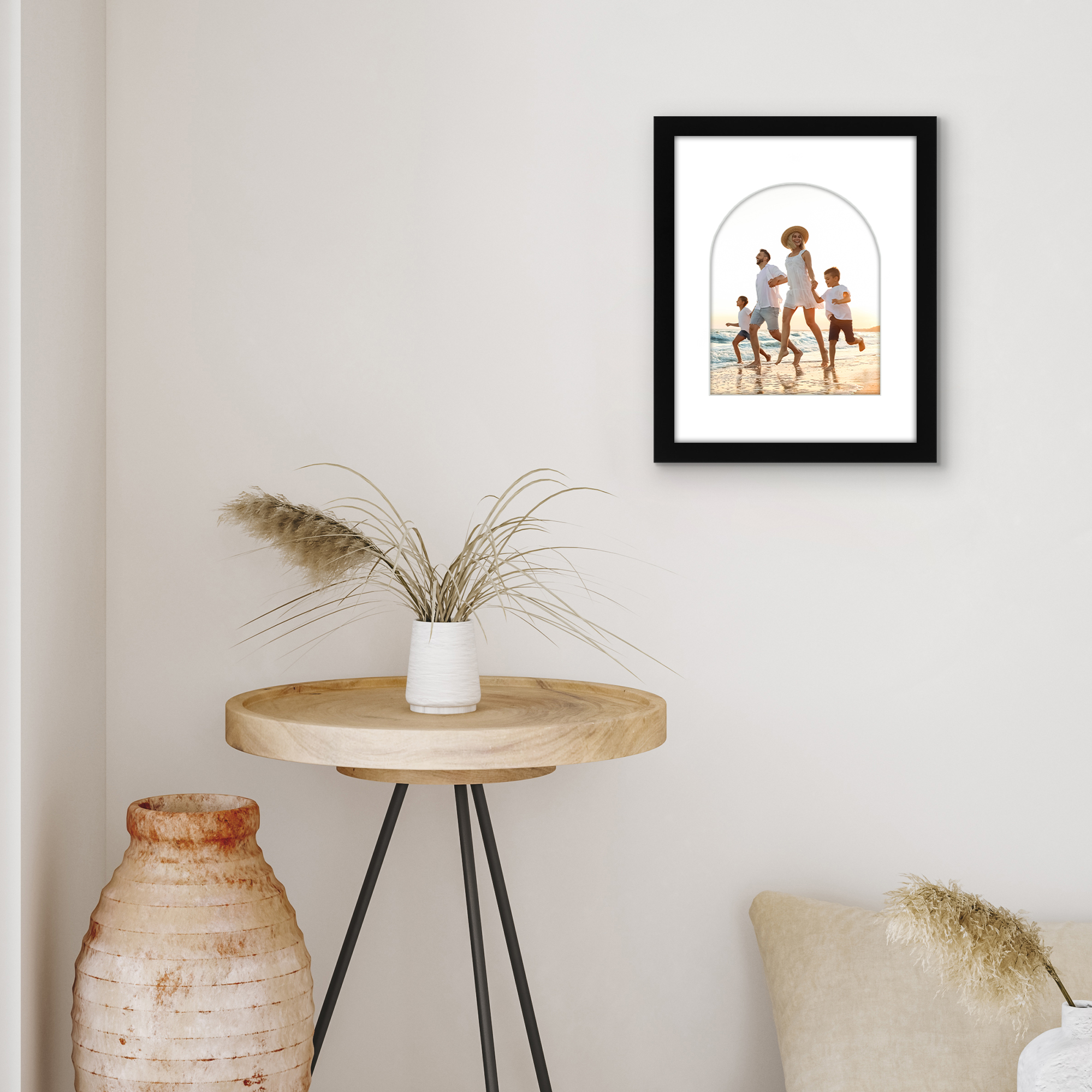 Americanflat 11x14 Picture Frame with Shatter-Resistant Glass Arch shaped Mat photos unique border - Black