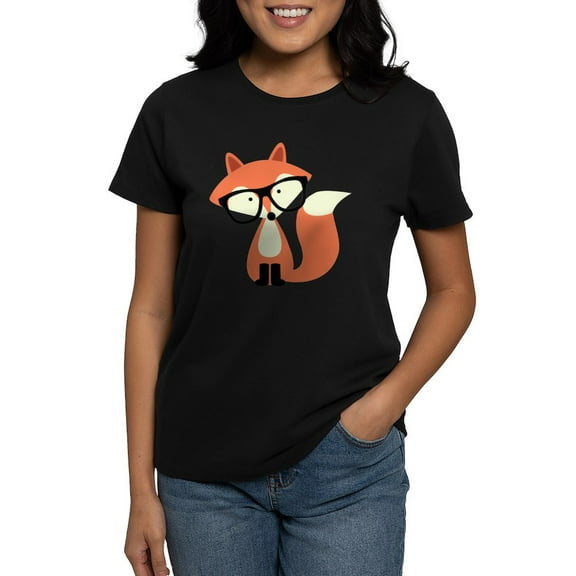 CafePress - Hipster Fox 2 T Shirt - Women's Traditional Fit Dark T-Shirt