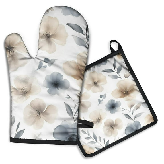 Pioneer Flower Kitchen Oven Mitt and Pot Holder Sets 2 Pcs for Baking, Cooking and Grilling, Heat Resistant Up To 392 °F