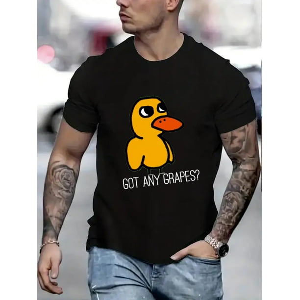 Playful Print, Funny Duck Graphic Men's T-Shirt - Casual White Summer Tee with Crew Neck, Breathable Cotton Fabric, Machine Washable, Casual Sporty Tee, Summer Gifts