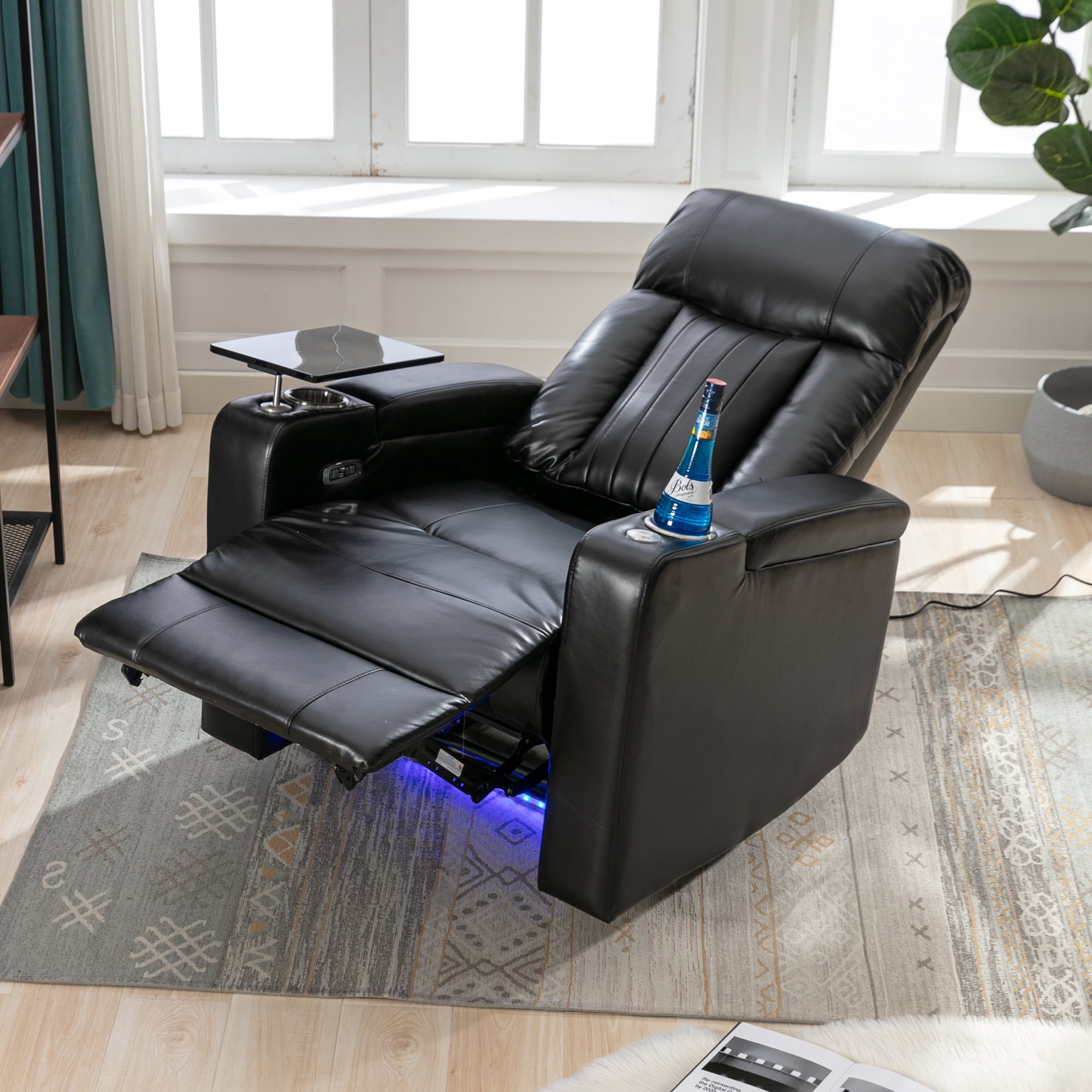 Euroco Premium Power Recliner with Storage Arms, Cupholders, Swivel Tray Table and Cell Phone Stand,Black(Old Sku:SG000451AAA&SG000710AAB)