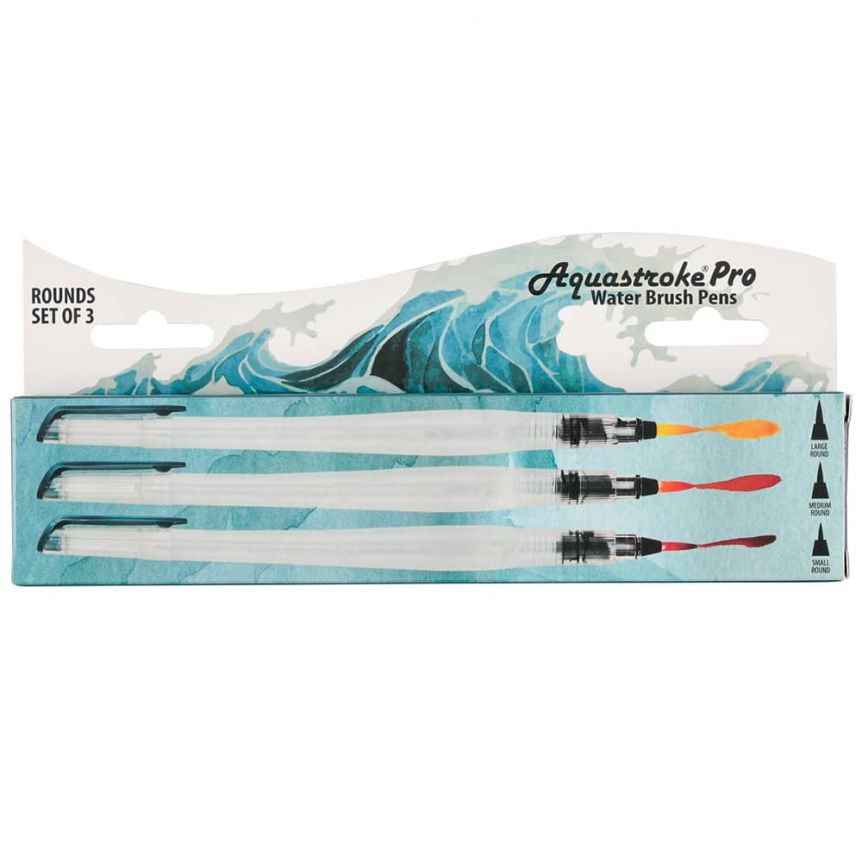 Creative Mark Aquastroke Pro Water Brush Pen - Water Soluble Paint Brushes  Perfect For On-The-Go Or In The Studio - Brush Set (Round Set of 3) 