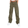 thumbnail image 2 of Women's High Waisted Cargo Pants Travel Y2K Streetwear Baggy Stretchy Pants with 6 Pockets Army Green XL, 2 of 6
