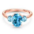 thumbnail image 3 of Gem Stone King 18K Rose Gold Plated Silver Swiss Blue Topaz Engagement Ring for Women | 2.96 Cttw | Oval 9X7MM | Gemstone November Birthstone | Size 9, 3 of 6