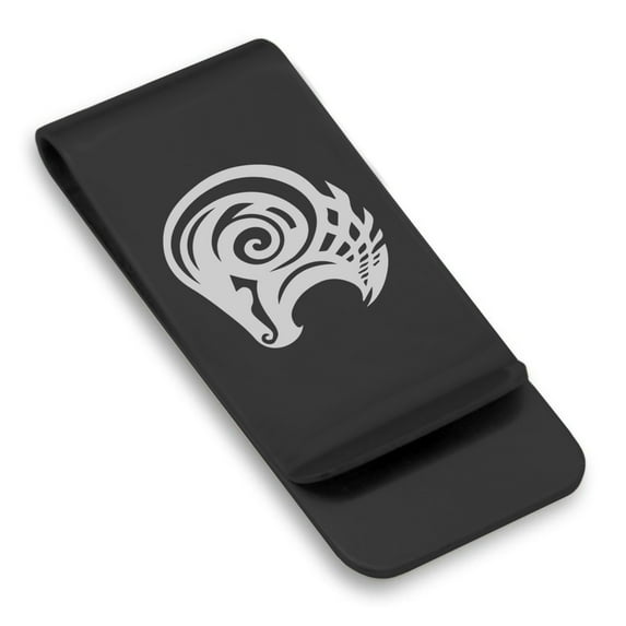 Stainless Steel Tribal Aries Zodiac (Ram) Classic Slim Money Clip Credit Card Holder
