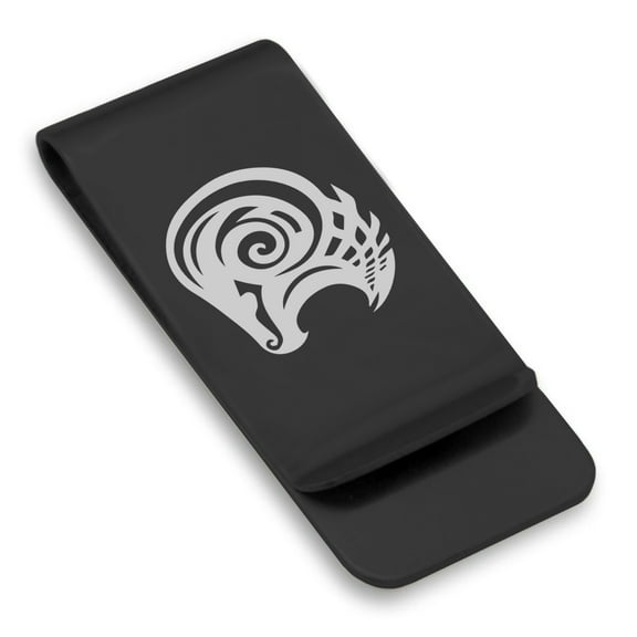 Stainless Steel Tribal Aries Zodiac (Ram) Classic Slim Money Clip Credit Card Holder
