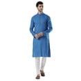 thumbnail image 1 of Ethnix Men's Indian Mandarin Collar Pure Cotton Textured Kurta Tunic Pajama Set; Blue; MD, 1 of 4