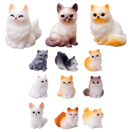 12 Pcs Mini Cat Figures Set, Tiny Cat Figures, Realistic Expressions, Texture Details, DIY Dollhouse Accents, Desk and Auto Embellishments, Gnome Garden Decor