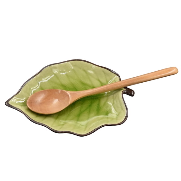 Leaf Spoon Rest Ceramic Spoon Holder for Stove Top Kitchen Counter with Wooden Spoon, Farmhouse Decor Spatula Holder, 5.1 W x 7.5 L