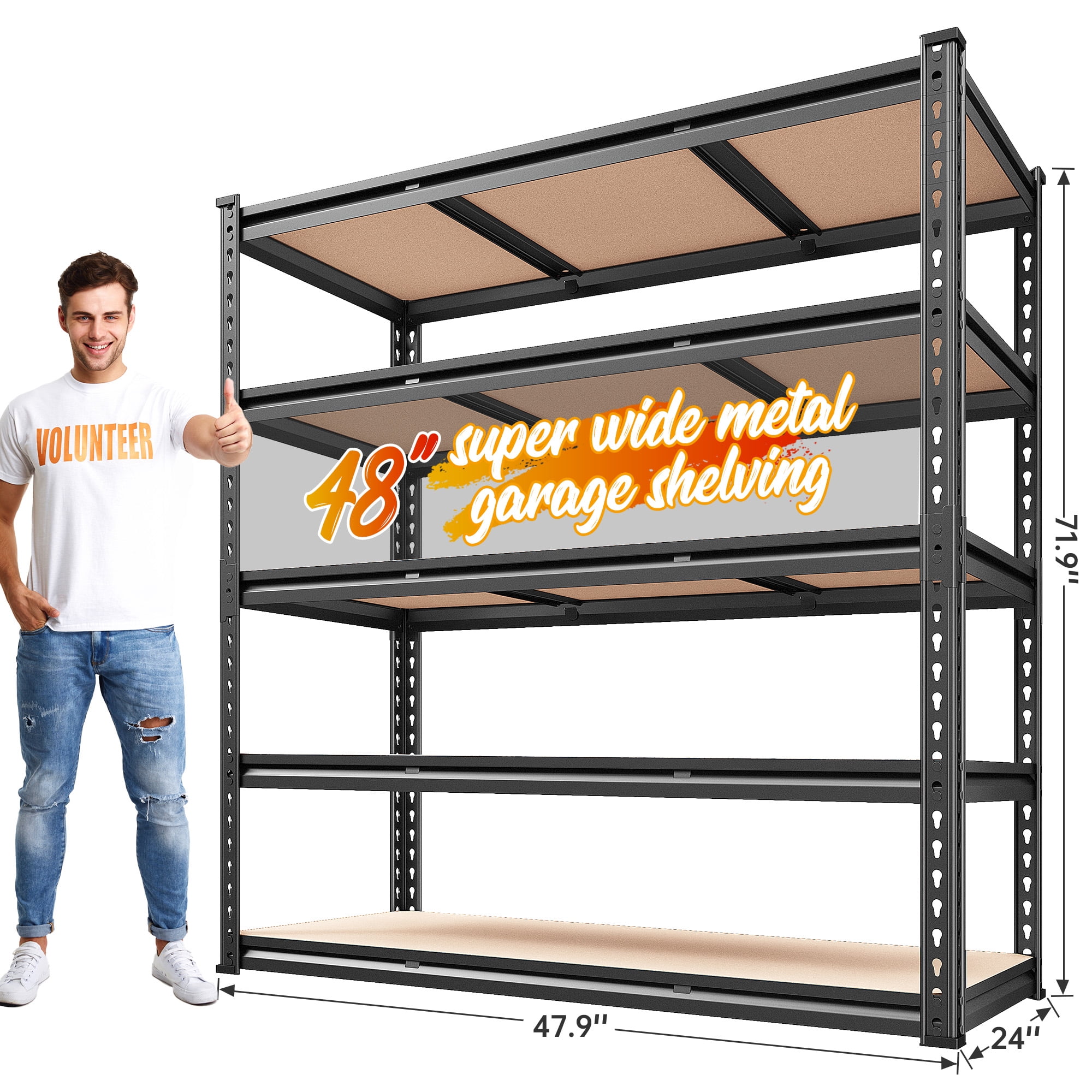 REIBII Adjustable Steel Heavy Duty Garage Storage Shelf , 48" W x 24" D x 72" H, 3020 lbs
