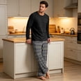 thumbnail image 2 of VV AVEORS Mens Pajama Set Long Sleeve Soft Sleepwear Loungewear Pjs Tops Plaid Pants With Pockets 2 Piece Holiday Sleepwear Dark Blue 3XL, 2 of 8
