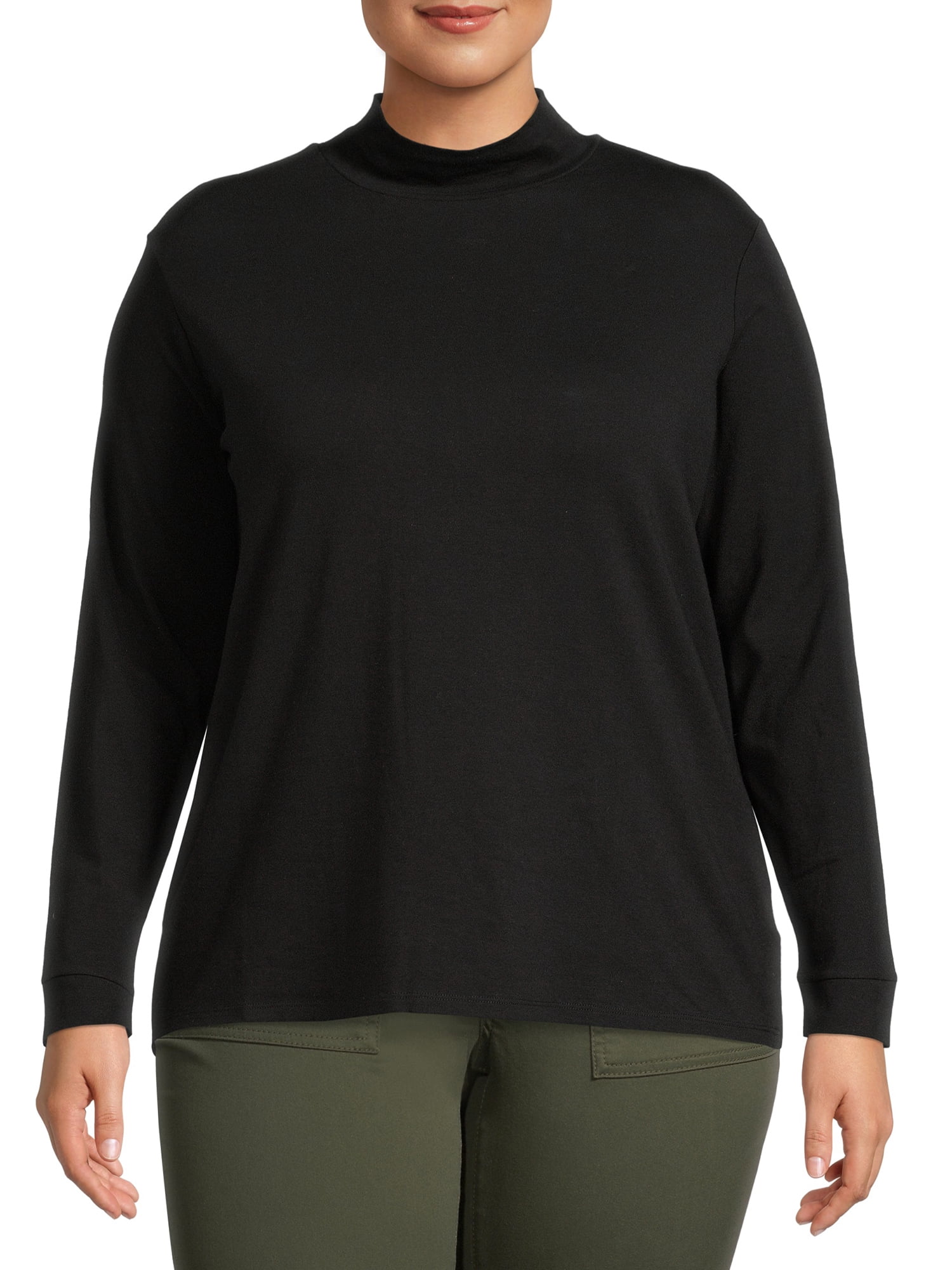 Terra & Sky Women's Plus Size Mock Neck T-Shirt, 2-Pack