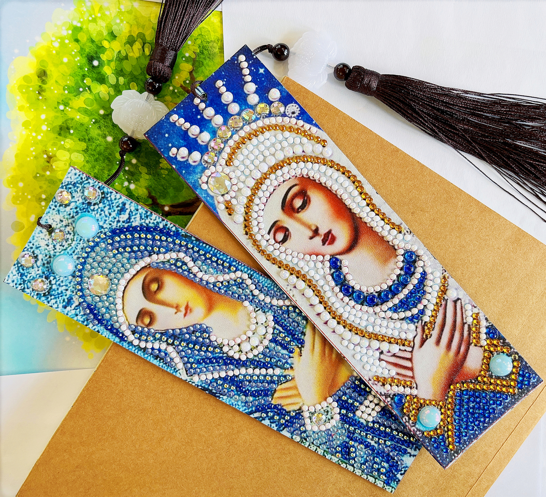 2 Pieces 5D Diamond Painting Bookmarks Kits, Virgin Mary Madonna Tassel DIY  Art Craft Crystal Rhinestones for Kids Adults Beginner, PU Leather  8.26x2.36 inch 