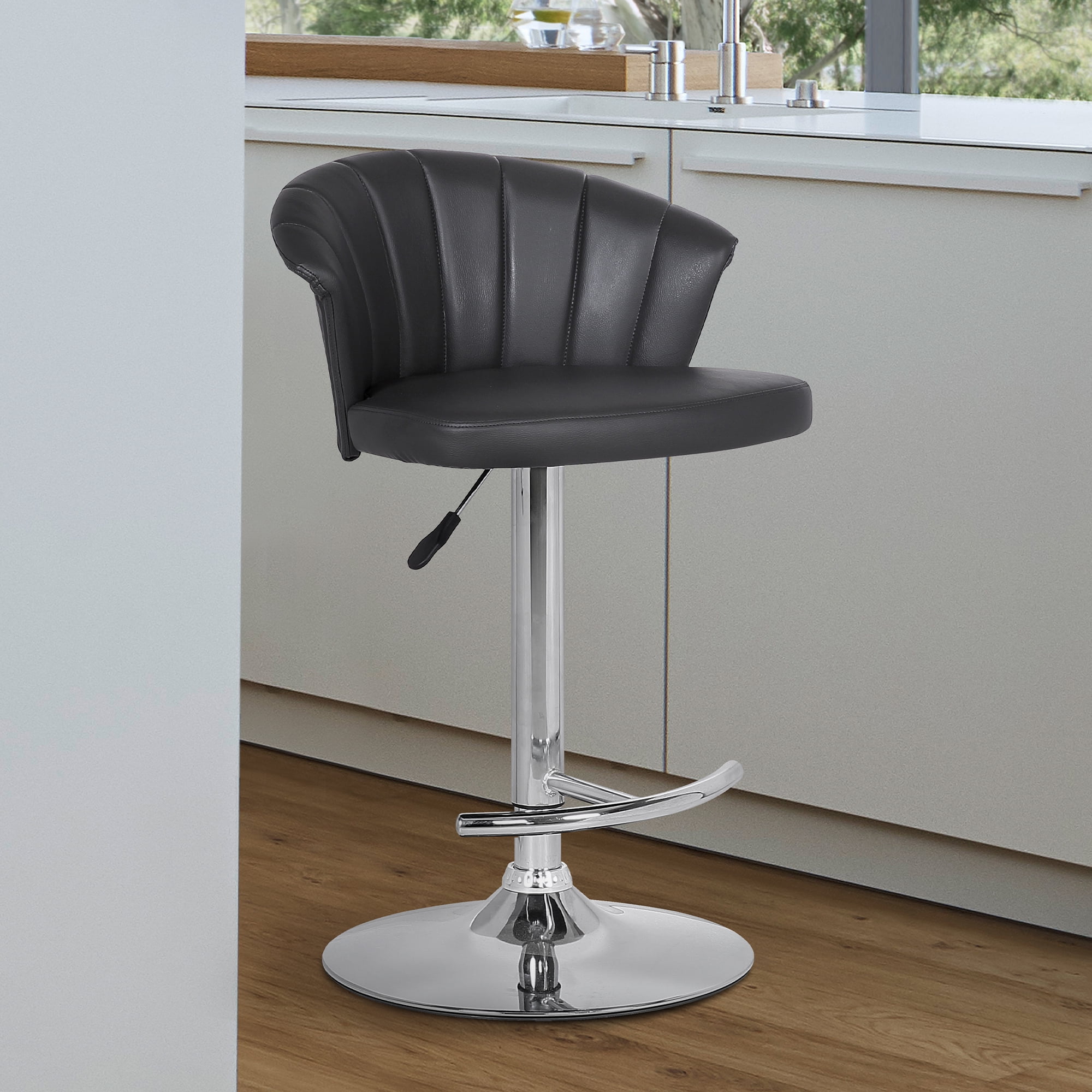 Kenzie Adjustable Modern Grey Faux Leather Bar Stool