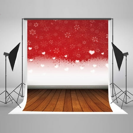 Image of GreenDecor 5x7ft Photography Backdrop White Trees Snowflake Glitter Hearts Valentines Day Backdrop Brown Wood Floor Studio Props