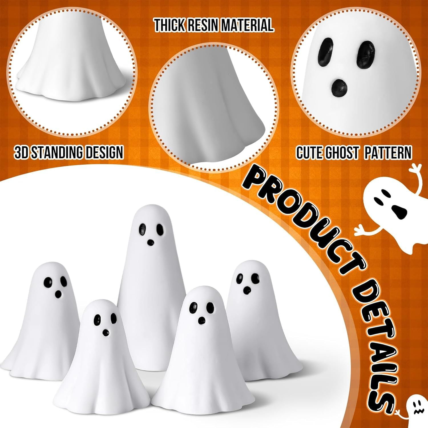 5 Pcs Halloween Ghost Figurine Resin Ghost Sculpture Statue Cute Halloween Decorations Spooky Tiered Tray Decor for Indoor Home Table Centerpieces Party Kitchen Tabletop Shelf(Fresh,White)