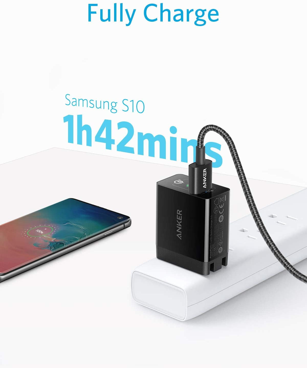 Anker 18W Quick Charge 3.0 USB Wall Charger (Quick Charge 2.0 Compatible)  Powerport+ 1 (USB-A to USB-C Cable Included) 