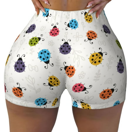 Workout Shorts Women  Cute Ladybugs Biker Shorts for Women Running Gym Spandex Shorts Tummy Control