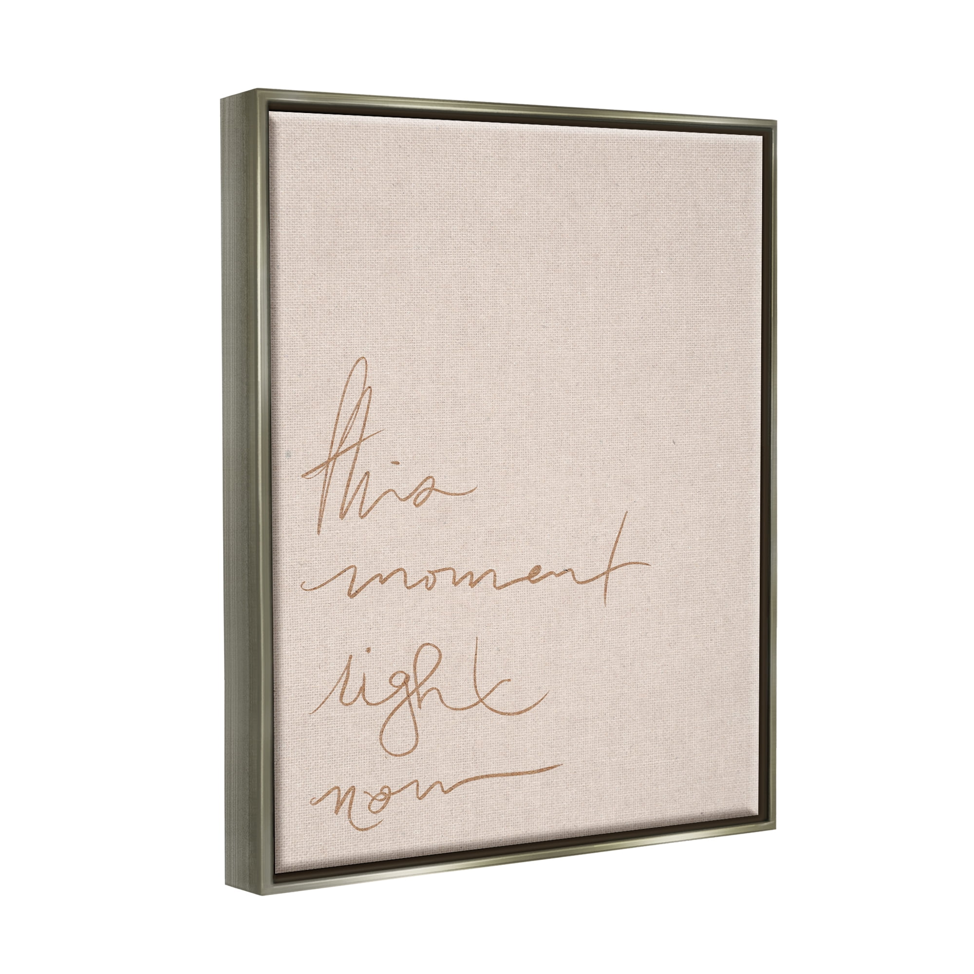 Stupell This Moment Right Now Minimal Phrase Inspirational Painting Gray Floater Framed Art Print Wall Art