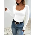 thumbnail image 4 of MOYIKO Scoop Neck Long Sleeve Bodysuits for Women Round Neck Fitted Tops,Size XX-Large, 4 of 8