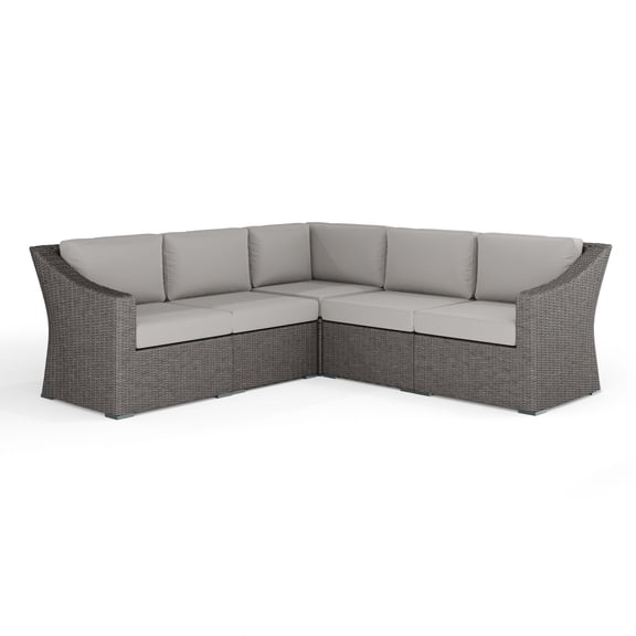 Martha Stewart Indoor-Outdoor Modular Patio 5-Seat Sectional Sofa in Gray Rattan Wicker with Gray All-Weather Cushions